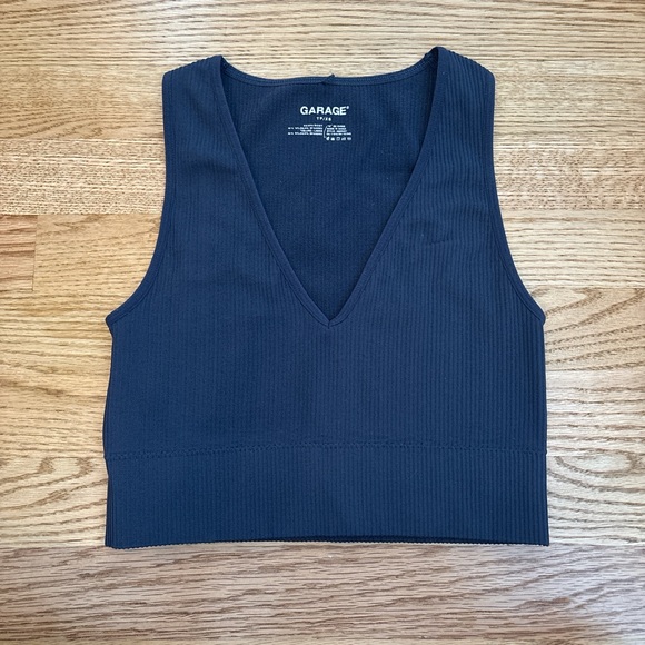 Garage Deep Blue Ribbed V-Neck Tank Top - Picture 1 of 2